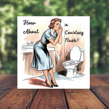 Funny Can I Get a Courtesy Flush Bathroom Sign Choose Size Retro Lady